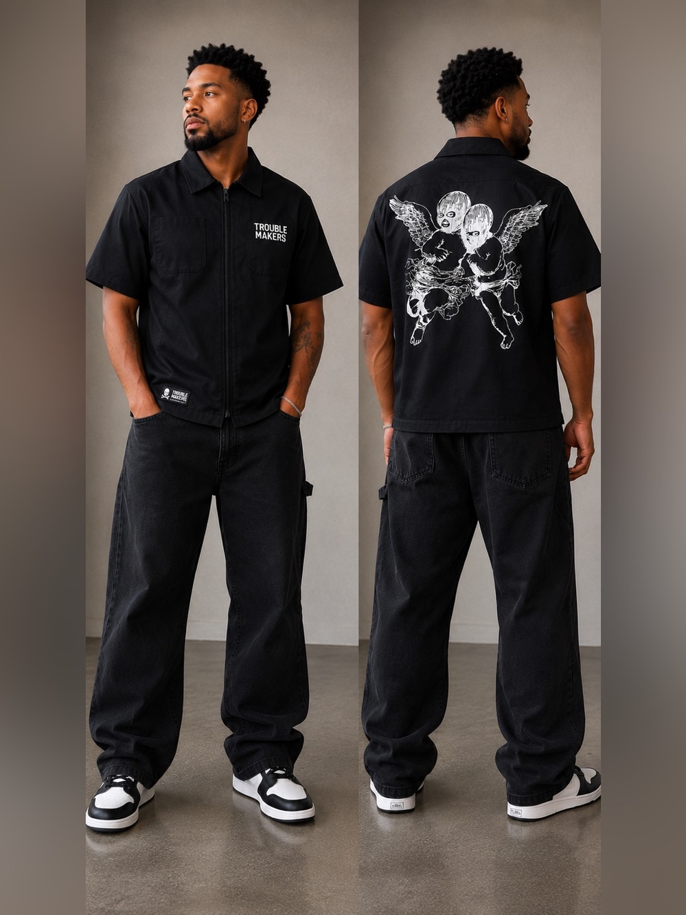 Crooks & Castles Black Trouble Maker Zip Work Shirt